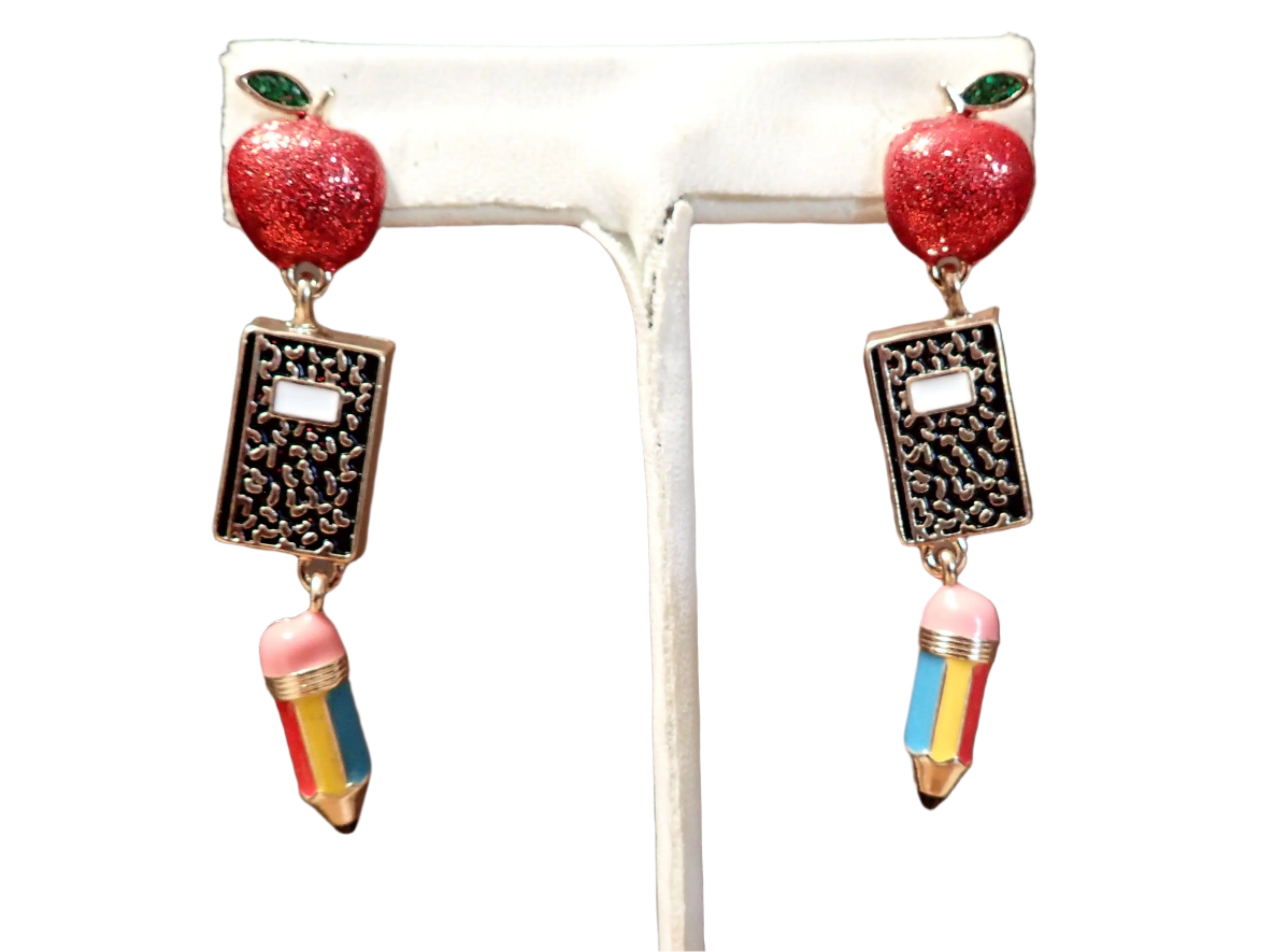 All That Glitterz Teacher Apple, Notebook & Pencil Drop Earrings-Earrings-All That Glitterz-Deja Nu Boutique, Women's Fashion Boutique in Lampasas, Texas