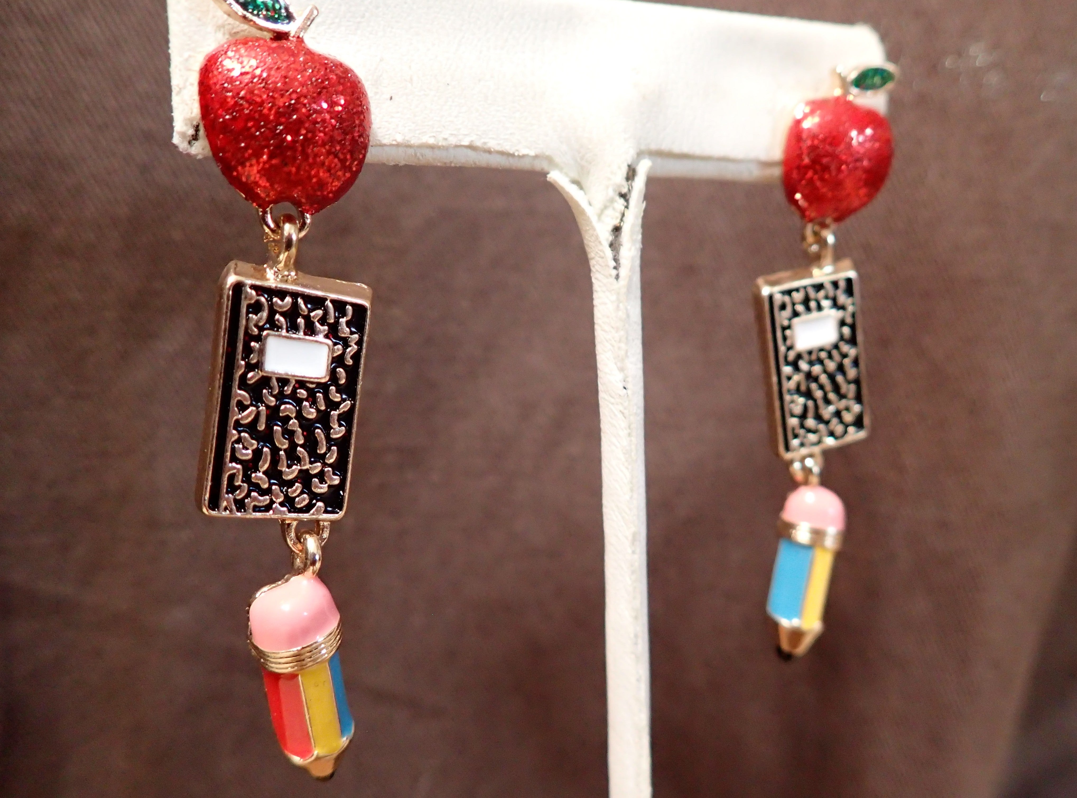 All That Glitterz Teacher Apple, Notebook & Pencil Drop Earrings-Earrings-All That Glitterz-Deja Nu Boutique, Women's Fashion Boutique in Lampasas, Texas