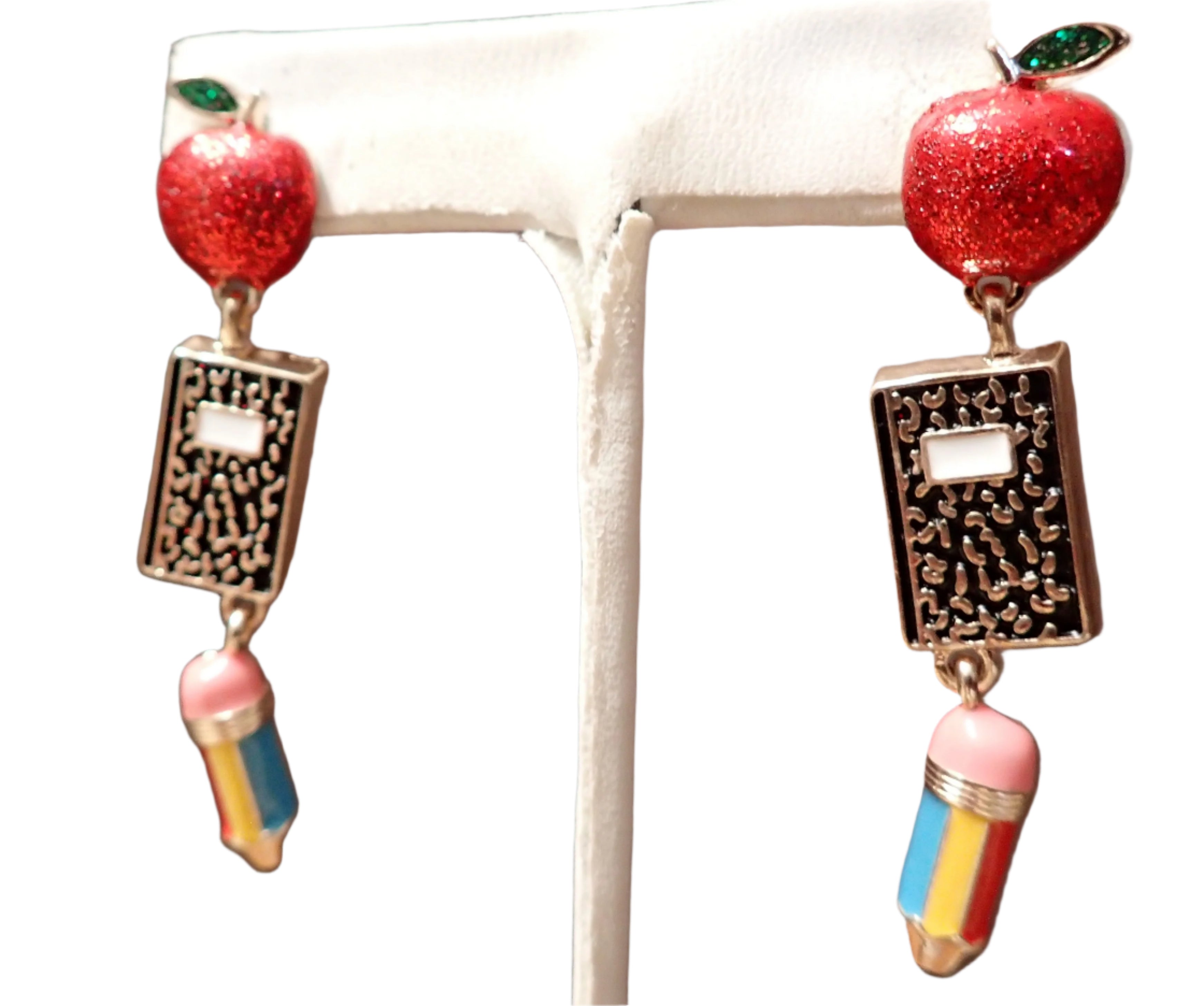 All That Glitterz Teacher Apple, Notebook & Pencil Drop Earrings-Earrings-All That Glitterz-Deja Nu Boutique, Women's Fashion Boutique in Lampasas, Texas