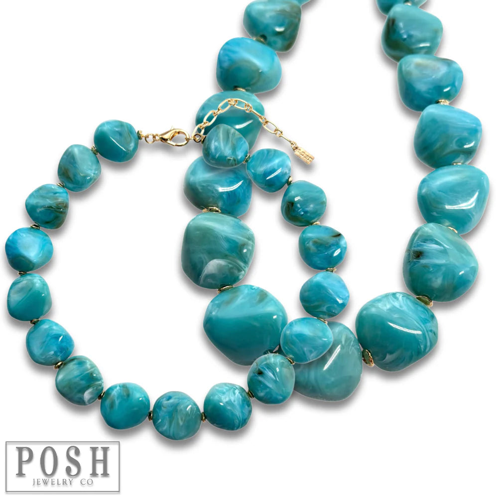 Posh Jewelry Co. Chunky Turquoise Bead Statement Necklace-Necklace-Posh Jewelry Co.-Deja Nu Boutique, Women's Fashion Boutique in Lampasas, Texas