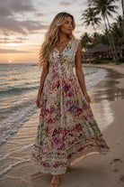 POL Cream Multi Floral Smocked Maxi Dress-Maxi Dresses-POL-Deja Nu Boutique, Women's Fashion Boutique in Lampasas, Texas