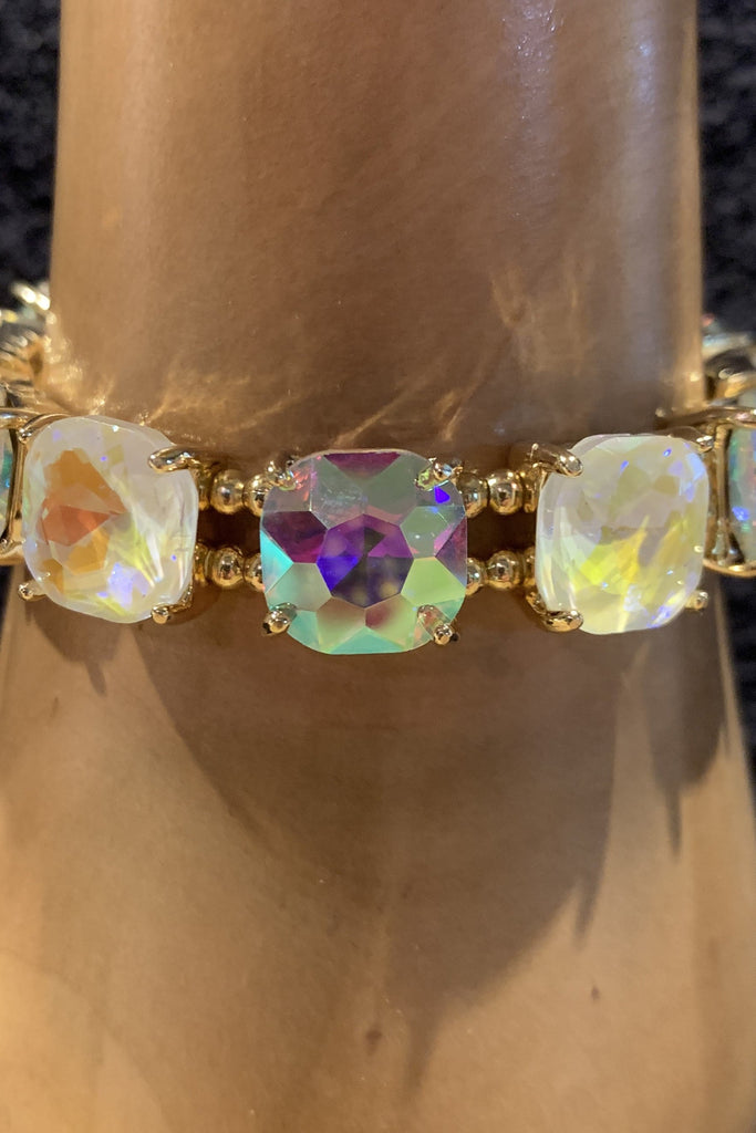 POSH Jewelry Square AB And Clear Rhinestone Bracelet In Gold-Bracelets-Posh Jewelry Co.-Deja Nu Boutique, Women's Fashion Boutique in Lampasas, Texas