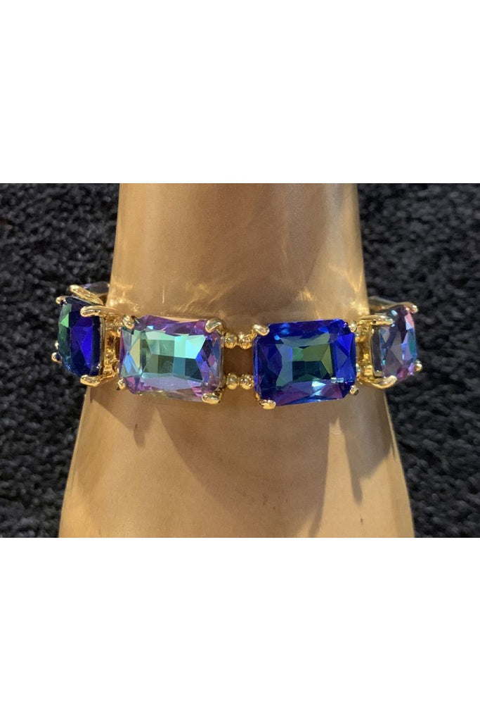 POSH Jewelry Square Blue And Purple Rhinestone Bracelet Set In Gold-Bracelets-Posh Jewelry Co.-Deja Nu Boutique, Women's Fashion Boutique in Lampasas, Texas