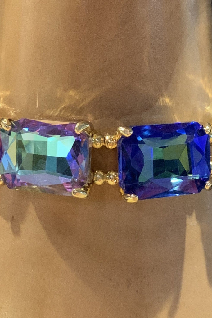POSH Jewelry Square Blue And Purple Rhinestone Bracelet Set In Gold-Bracelets-Posh Jewelry Co.-Deja Nu Boutique, Women's Fashion Boutique in Lampasas, Texas