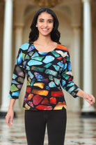 Parsley & Sage Bebe Print Banded Neck Top-Tops-Parsley & Sage-Deja Nu Boutique, Women's Fashion Boutique in Lampasas, Texas