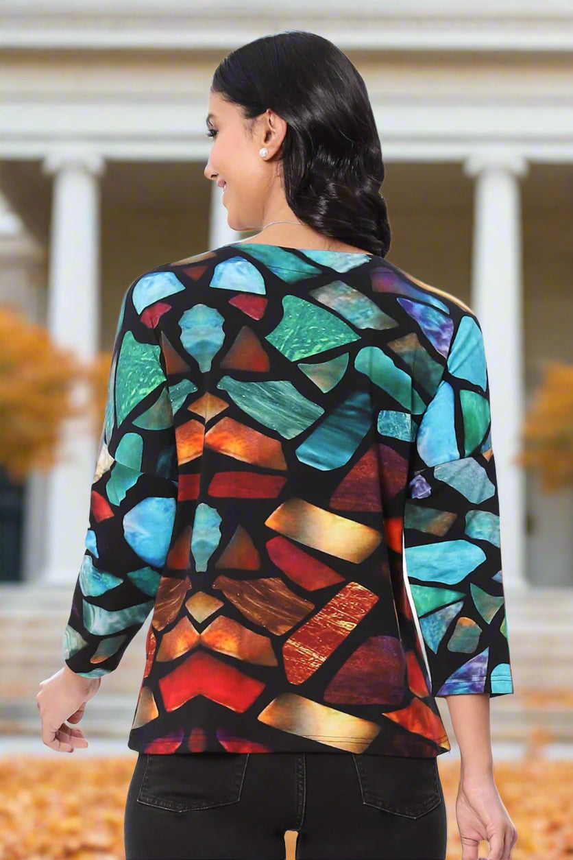 Parsley & Sage Bebe Print Banded Neck Top-Tops-Parsley & Sage-Deja Nu Boutique, Women's Fashion Boutique in Lampasas, Texas