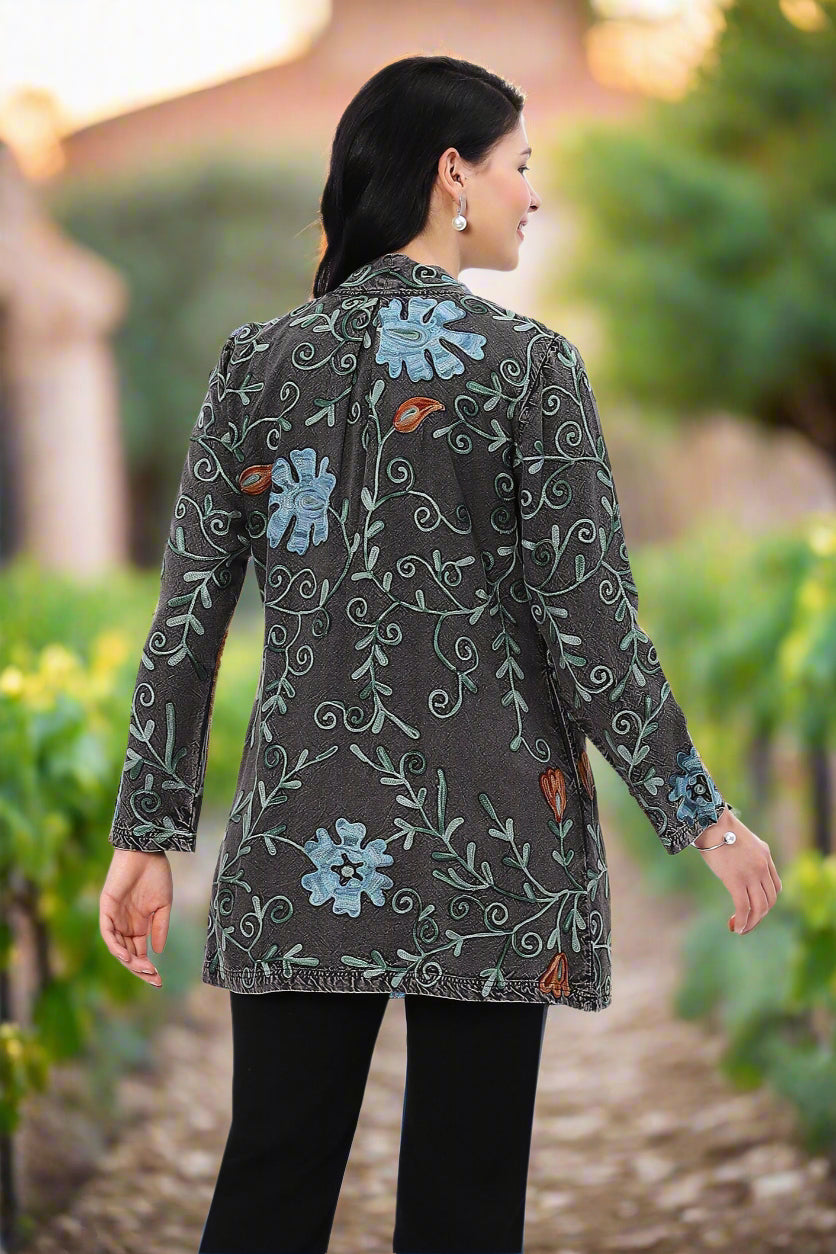 Parsley & Sage Nancy Embroidered Open Front Jacket-Jackets-Parsley & Sage-Deja Nu Boutique, Women's Fashion Boutique in Lampasas, Texas