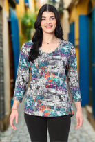 Parsley &amp; Sage Peggy Print Three-Quarter Sleeve Top-Tops-Parsley &amp; Sage-Deja Nu Boutique, Women&#39;s Fashion Boutique in Lampasas, Texas