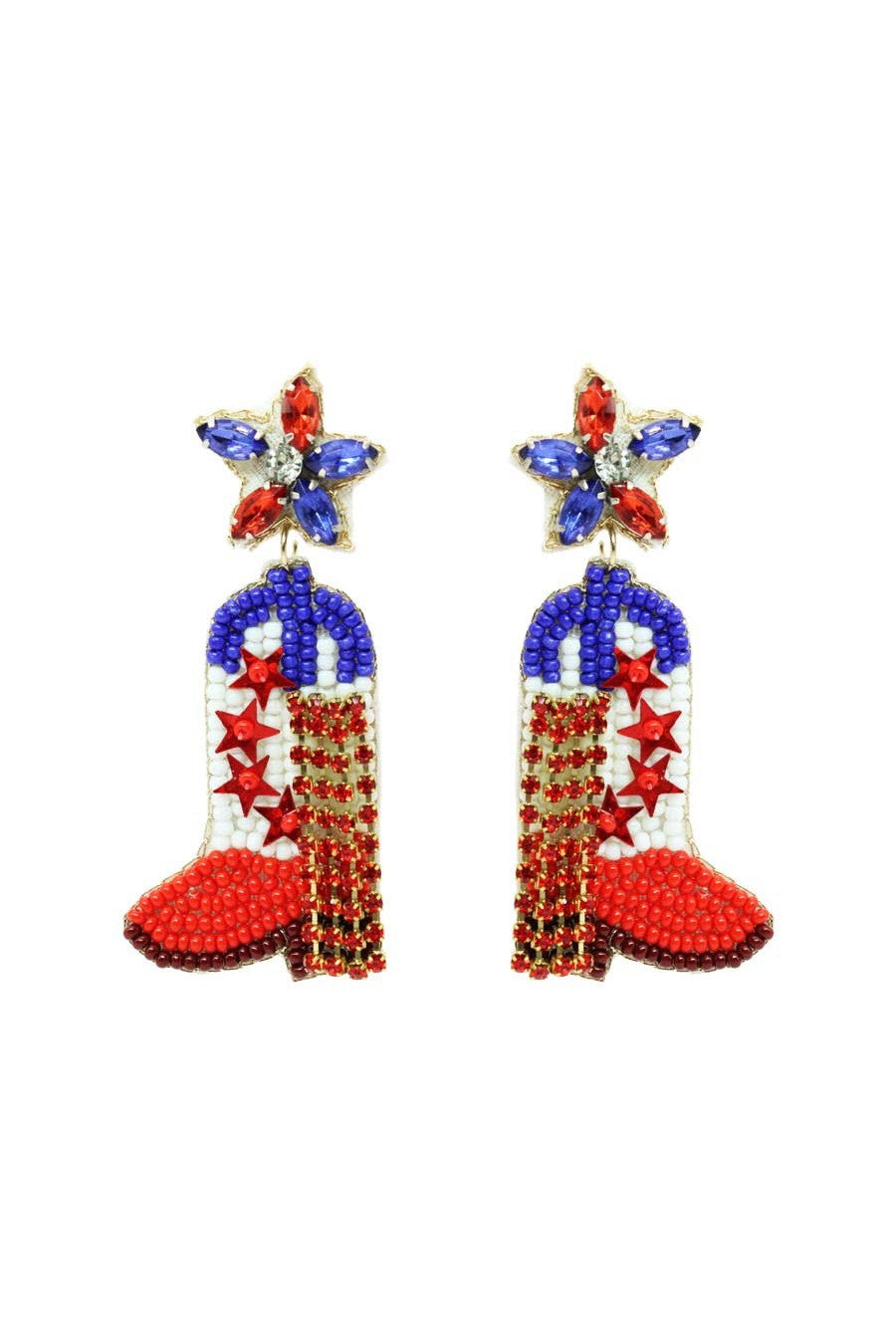 Patriotic Hoedown: Red, White &amp; Blue Cowboy Boot Earrings-Earrings-Deja Nu-Deja Nu Boutique, Women's Fashion Boutique in Lampasas, Texas