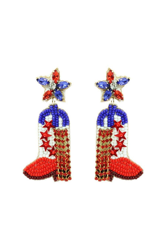Patriotic Hoedown: Red, White &amp; Blue Cowboy Boot Earrings-Earrings-Deja Nu-Deja Nu Boutique, Women's Fashion Boutique in Lampasas, Texas
