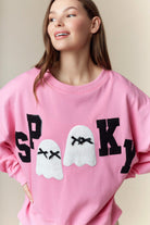 Peach Love Pink Halloween ‘Spooky’ Sweatshirt with Ghost Patches-sweatshirt-Peach Love-Deja Nu Boutique, Women's Fashion Boutique in Lampasas, Texas