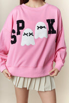 Peach Love Pink Halloween ‘Spooky’ Sweatshirt with Ghost Patches-sweatshirt-Peach Love-Deja Nu Boutique, Women's Fashion Boutique in Lampasas, Texas