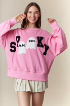 Peach Love Pink Halloween ‘Spooky’ Sweatshirt with Ghost Patches-sweatshirt-Peach Love-Deja Nu Boutique, Women's Fashion Boutique in Lampasas, Texas