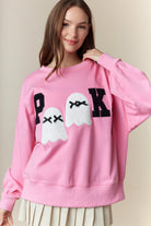 Peach Love Pink Halloween ‘Spooky’ Sweatshirt with Ghost Patches-sweatshirt-Peach Love-Deja Nu Boutique, Women's Fashion Boutique in Lampasas, Texas