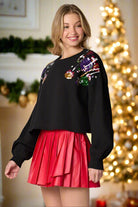 Peach Love Black Sequin Christmas Ornament Crop Sweatshirt-Tops-Peach Love-Deja Nu Boutique, Women's Fashion Boutique in Lampasas, Texas