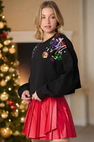 Peach Love Black Sequin Christmas Ornament Crop Sweatshirt-Tops-Peach Love-Deja Nu Boutique, Women's Fashion Boutique in Lampasas, Texas