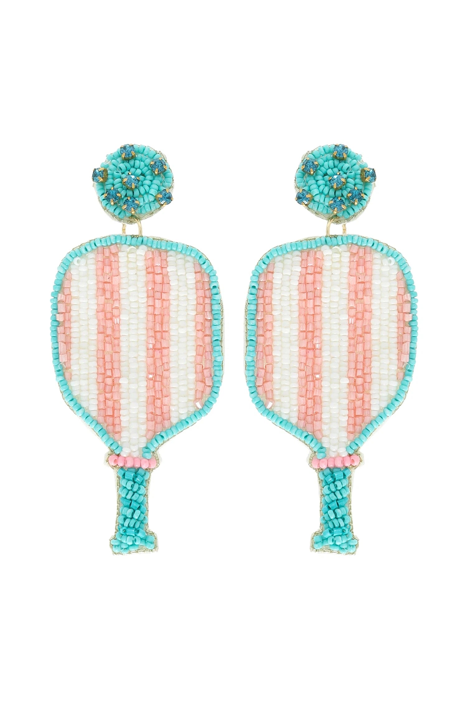 Pickleball Seed Bead Rhinestone Post Earrings-Earrings-Deja Nu Tx-Deja Nu Boutique, Women's Fashion Boutique in Lampasas, Texas