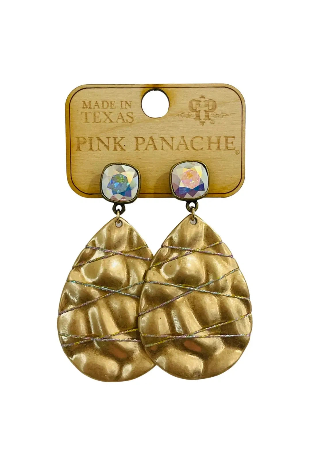 Pink Panache 10mm Bronze AB Cushion Cut Post On Gold Teardrop Earring-Earrings-Pink Panache-Deja Nu Boutique, Women's Fashion Boutique in Lampasas, Texas