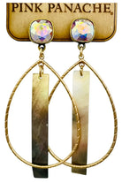 Pink Panache 10mm Bronze AB Cushion Cut Connector On Gold Teardrop Earring With Mother-Of-Pearl Bar-Earrings-Pink Panache-Deja Nu Boutique, Women's Fashion Boutique in Lampasas, Texas