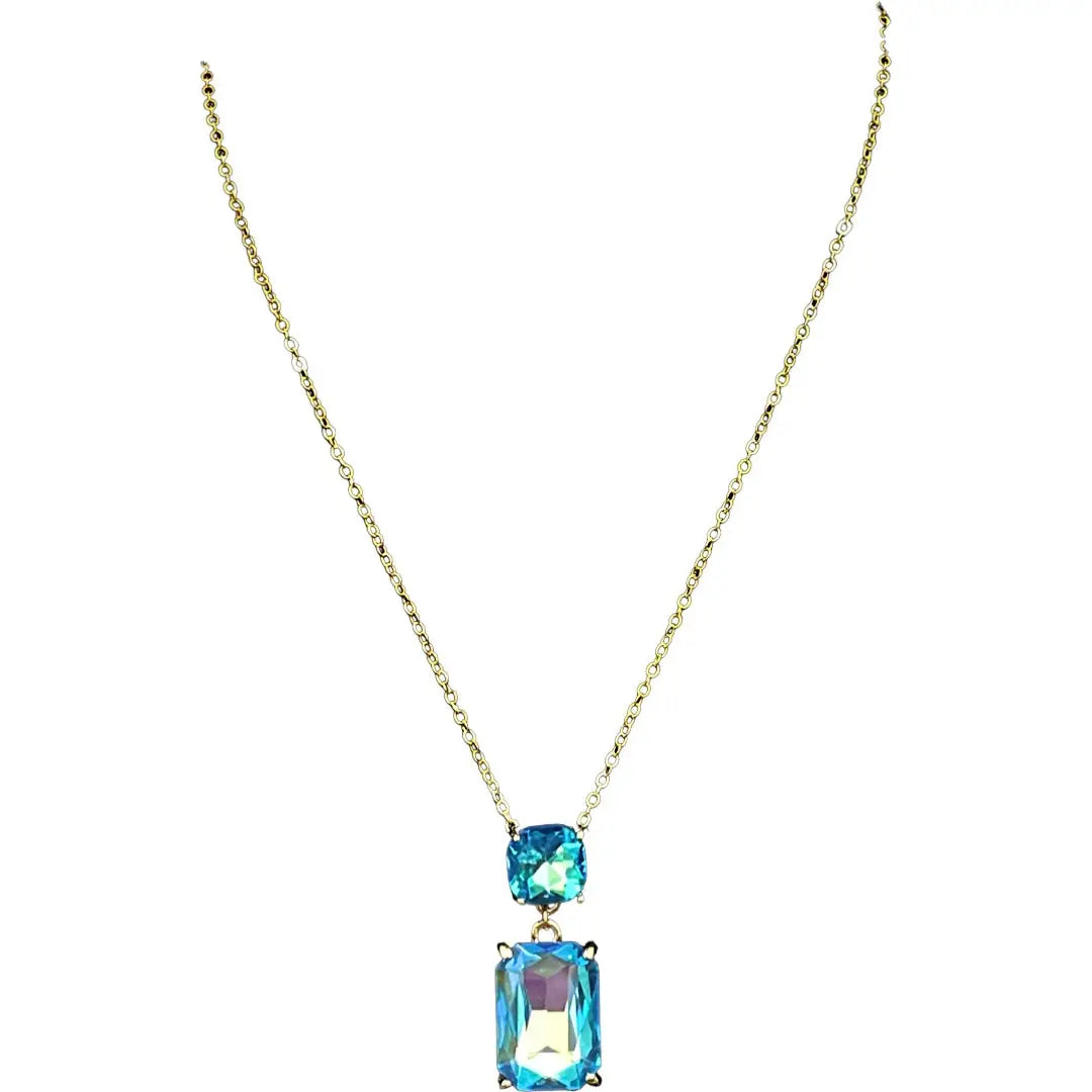 Pink Panache Aquamarine AB Double Drop Necklace On Gold Chain-Necklaces-Pink Panache-Deja Nu Boutique, Women's Fashion Boutique in Lampasas, Texas