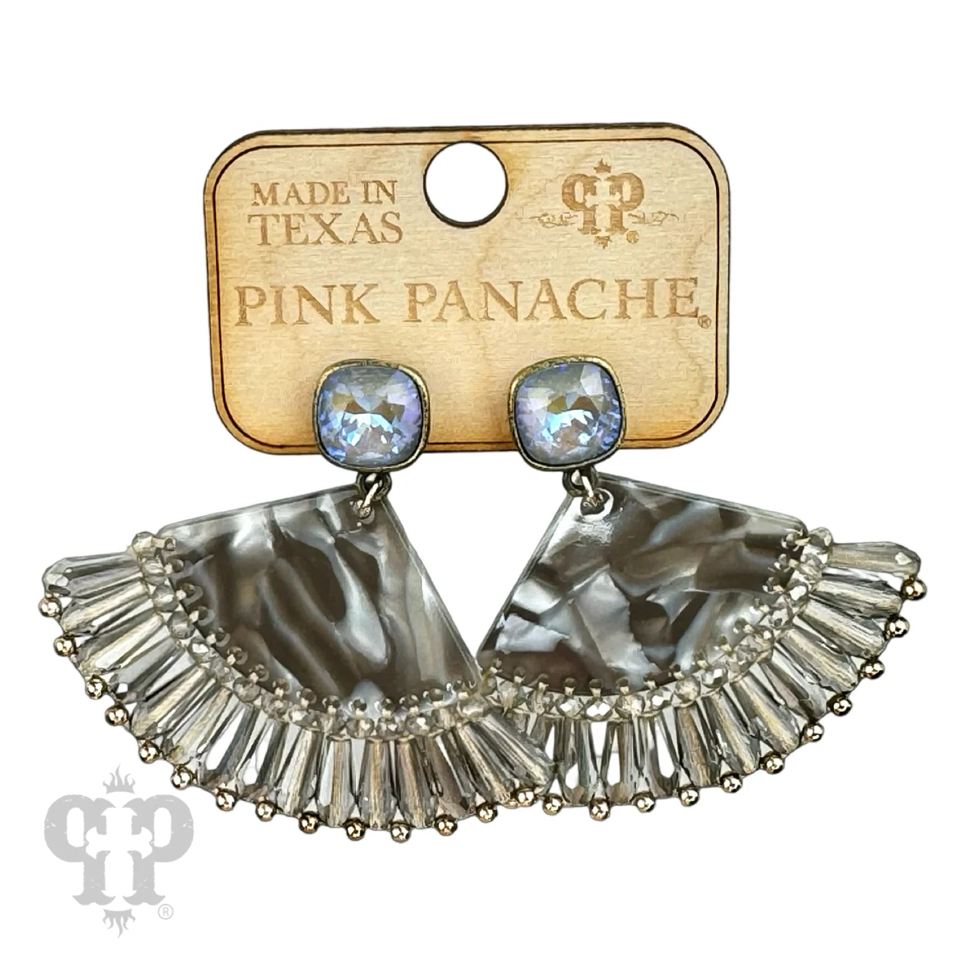 Pink Panache Black Acrylic Fan Earring with Austrian Crystal-Earrings-Pink Panache-Deja Nu Boutique, Women's Fashion Boutique in Lampasas, Texas