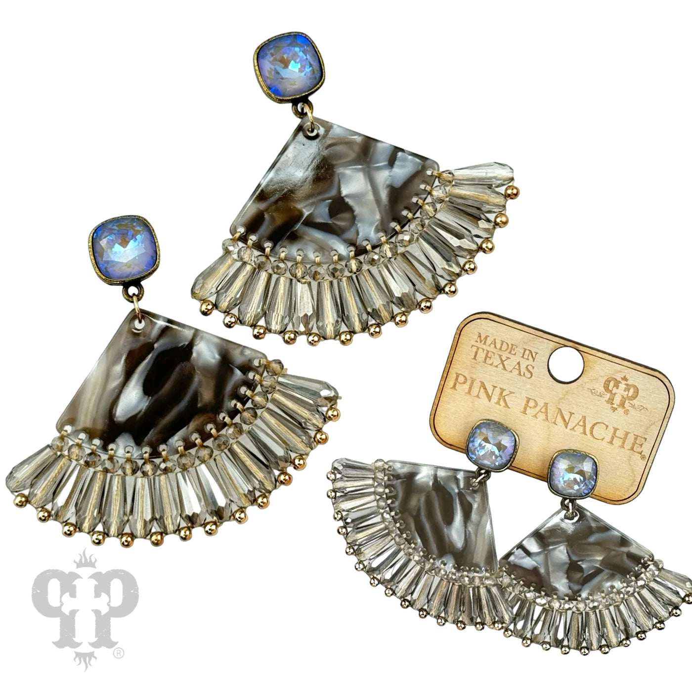 Pink Panache Black Acrylic Fan Earring with Austrian Crystal-Earrings-Pink Panache-Deja Nu Boutique, Women's Fashion Boutique in Lampasas, Texas