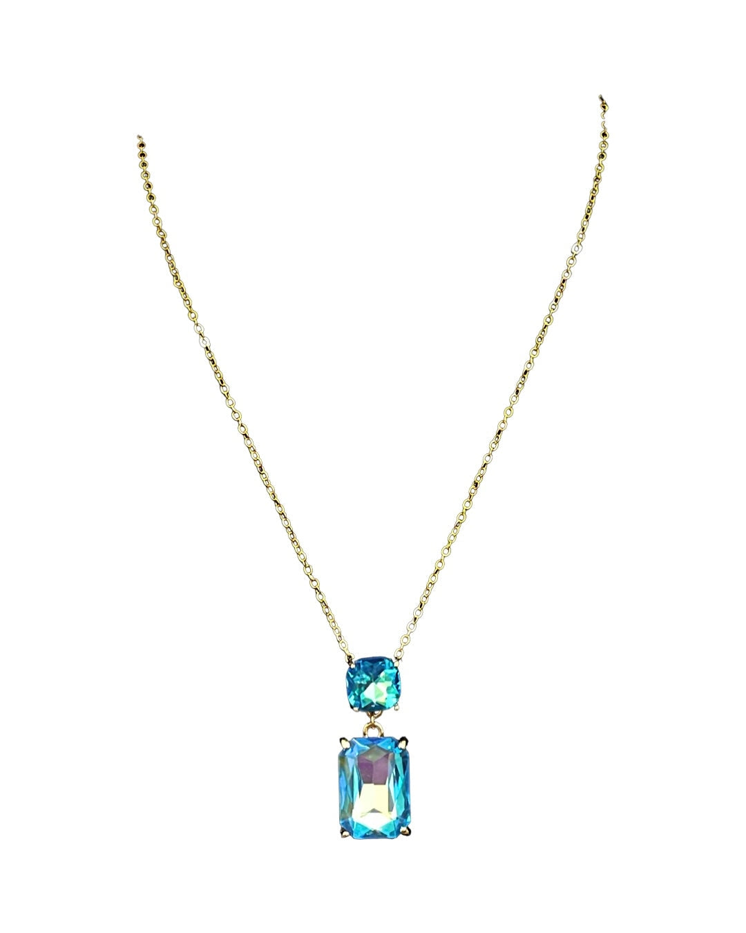 Pink Panache Blue AB Double Drop Necklace On Gold Chain-Necklaces-Pink Panache-Deja Nu Boutique, Women's Fashion Boutique in Lampasas, Texas