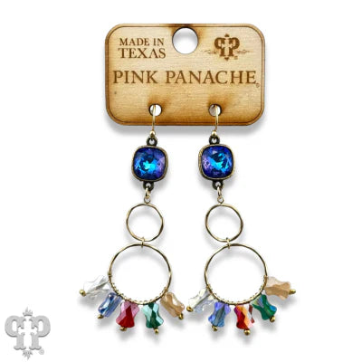 Pink Panache Blue Crystal Double Circle Earrings with Hourglass Beads-Earrings-Pink Panache-Deja Nu Boutique, Women's Fashion Boutique in Lampasas, Texas