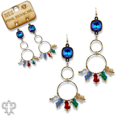 Pink Panache Blue Crystal Double Circle Earrings with Hourglass Beads-Earrings-Pink Panache-Deja Nu Boutique, Women's Fashion Boutique in Lampasas, Texas