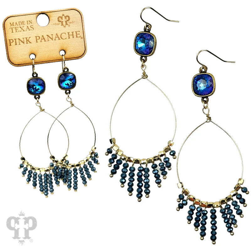 Pink Panache Blue Crystal Teardrop Earrings with Faceted Bead Fringe-Earrings-Pink Panache-Deja Nu Boutique, Women's Fashion Boutique in Lampasas, Texas