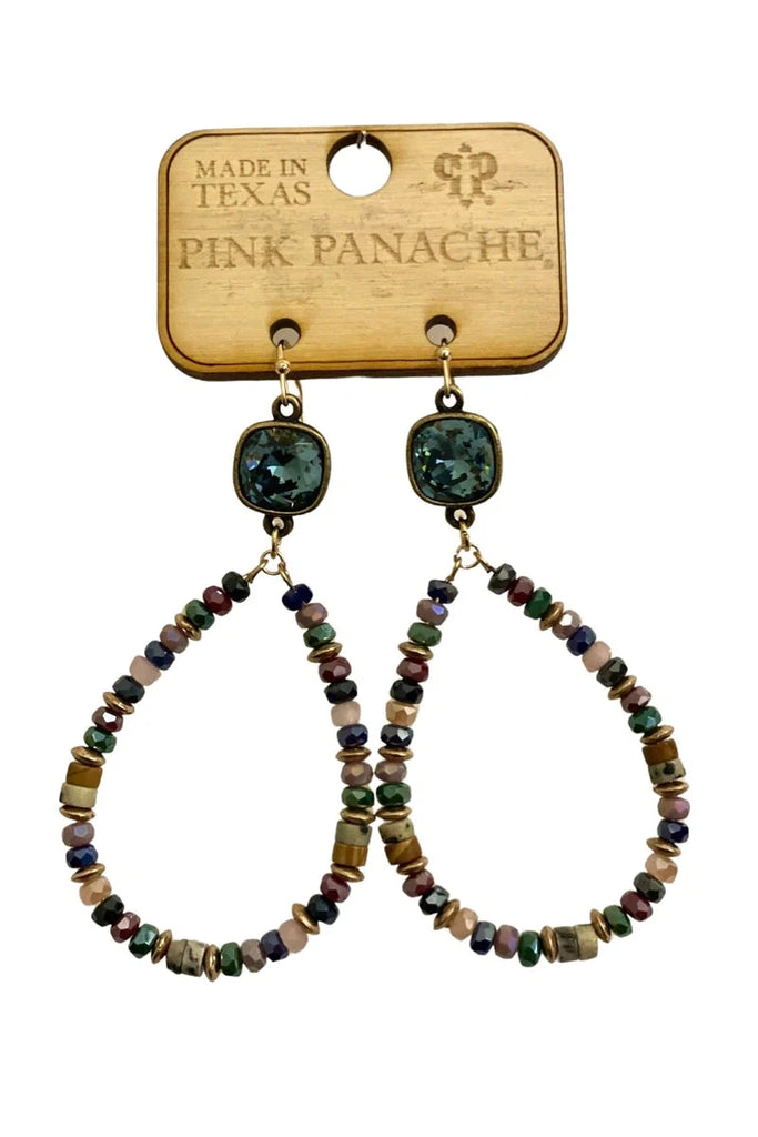 Pink Panache Bronze Denim Blue Multi Colored Teardrop Earring-Earrings-Pink Panache-Deja Nu Boutique, Women's Fashion Boutique in Lampasas, Texas