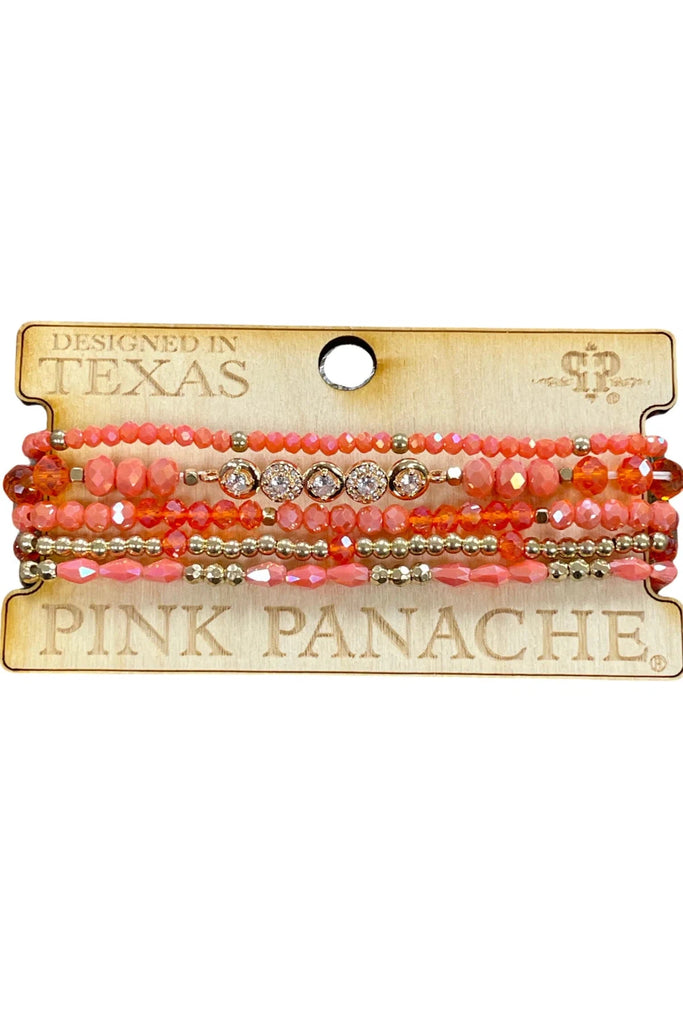 Pink Panache Coral And Gold Five Strand Bead Bracelet Set-Bracelets-Pink Panache-Deja Nu Boutique, Women's Fashion Boutique in Lampasas, Texas