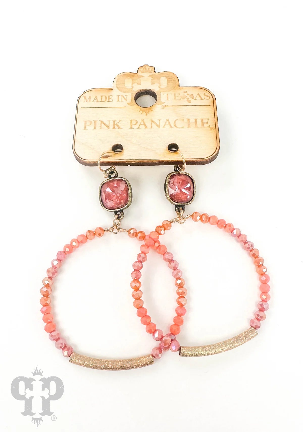 Pink Panache Coral Beaded Circle Earrings with Austrian Crystal-Earrings-Pink Panache-Deja Nu Boutique, Women's Fashion Boutique in Lampasas, Texas