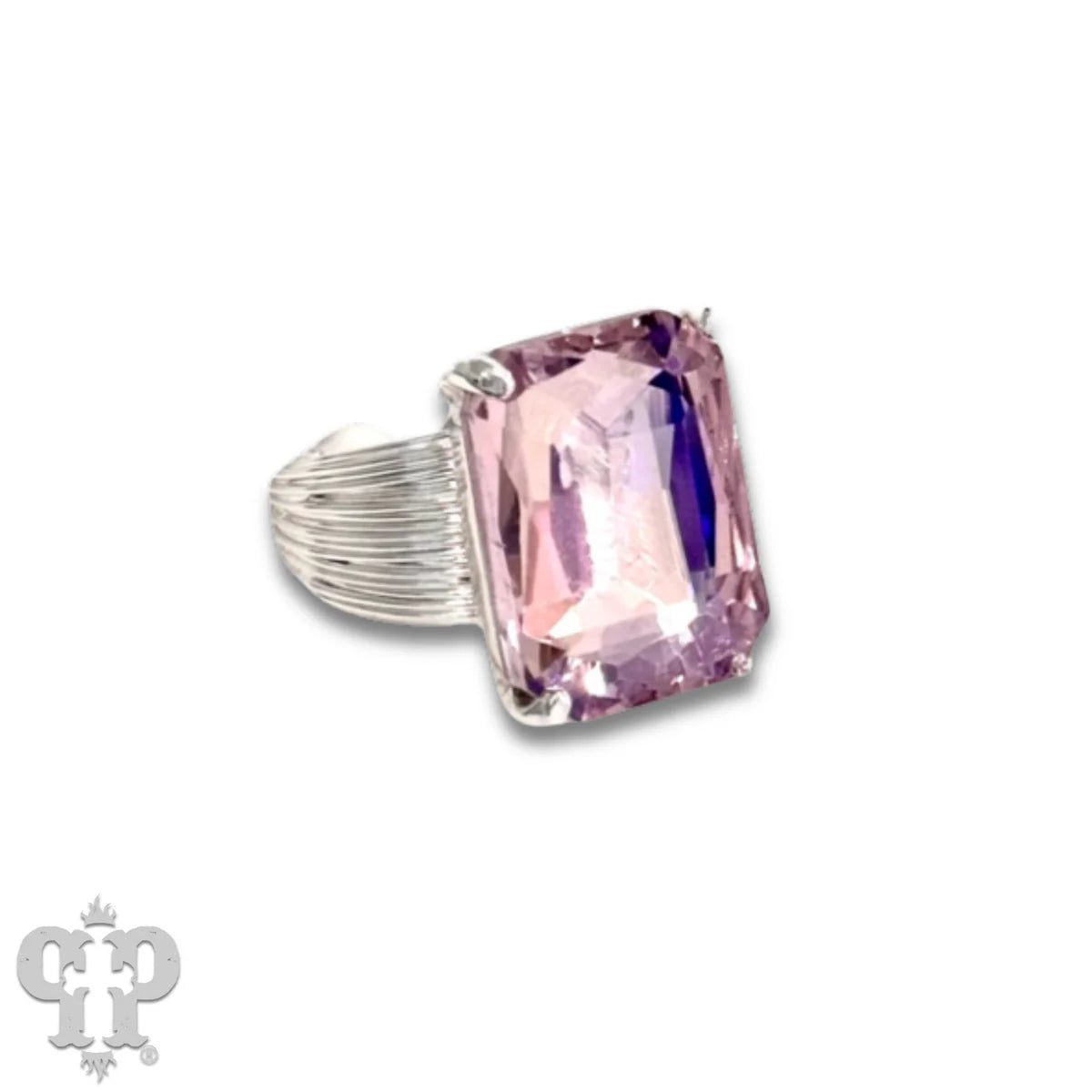 Pink Panache Faceted Rectangle Pink Rhinestone Adjustable Ring – Silver Band-Rings-Pink Panache-Deja Nu Boutique, Women's Fashion Boutique in Lampasas, Texas