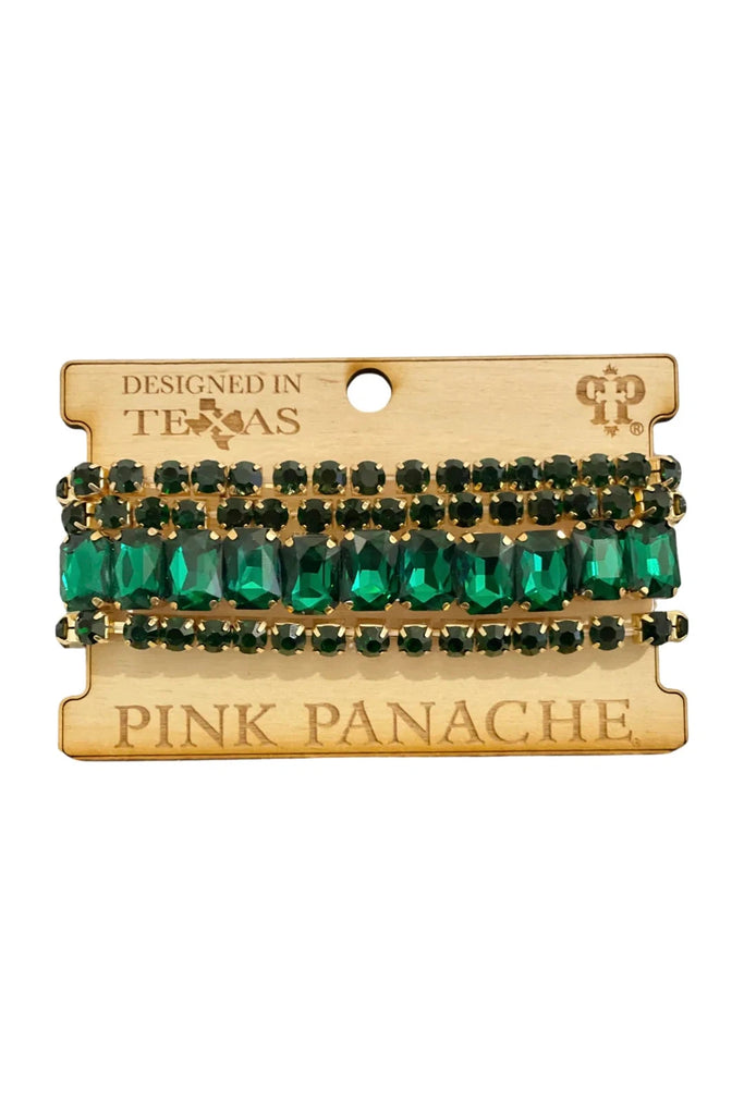 Pink Panache Four Strand Emerald Rhinestone Bracelet Set-Bracelets-Pink Panache-Deja Nu Boutique, Women's Fashion Boutique in Lampasas, Texas