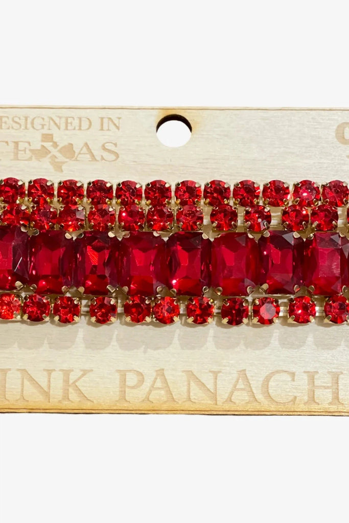 Pink Panache Four Strand Gold And Red Rhinestone Bracelet Set-Bracelets-Pink Panache-Deja Nu Boutique, Women's Fashion Boutique in Lampasas, Texas