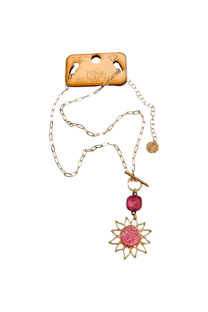 Pink Panache Fuchsia Sun Pendant Necklace-Necklaces-Pink Panache-Deja Nu Boutique, Women's Fashion Boutique in Lampasas, Texas