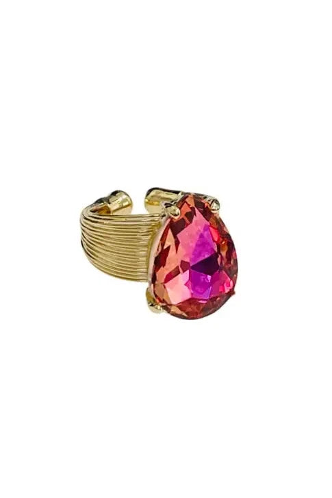 Pink Panache Gold And Rose AB Teardrop Rhinestone Ring-Rings-Pink Panache-Deja Nu Boutique, Women's Fashion Boutique in Lampasas, Texas
