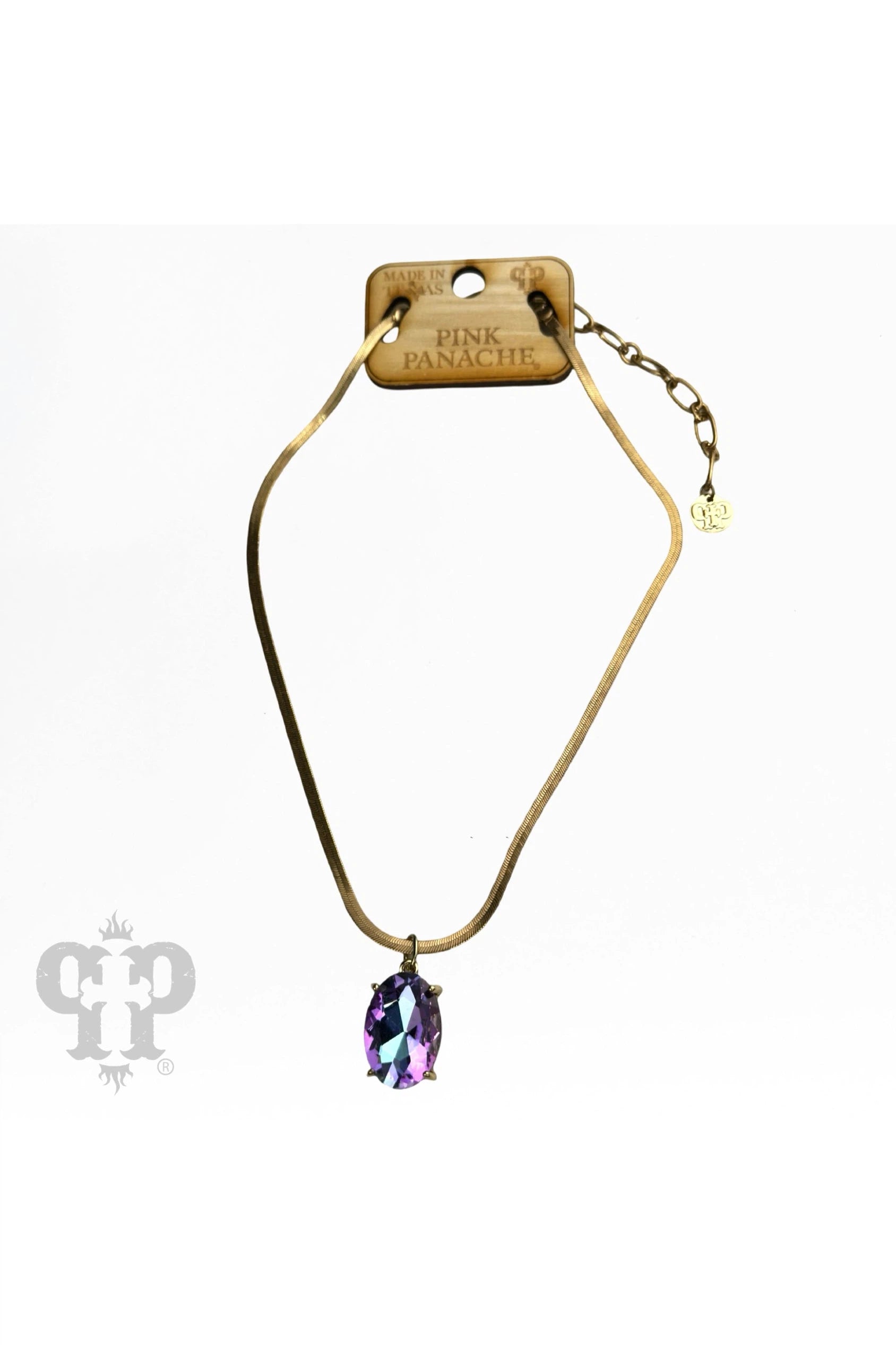 Pink Panache Gold Necklace With Oval Fuchsia Rhinestone Drop Pendant-Necklaces-Pink Panache-Deja Nu Boutique, Women's Fashion Boutique in Lampasas, Texas