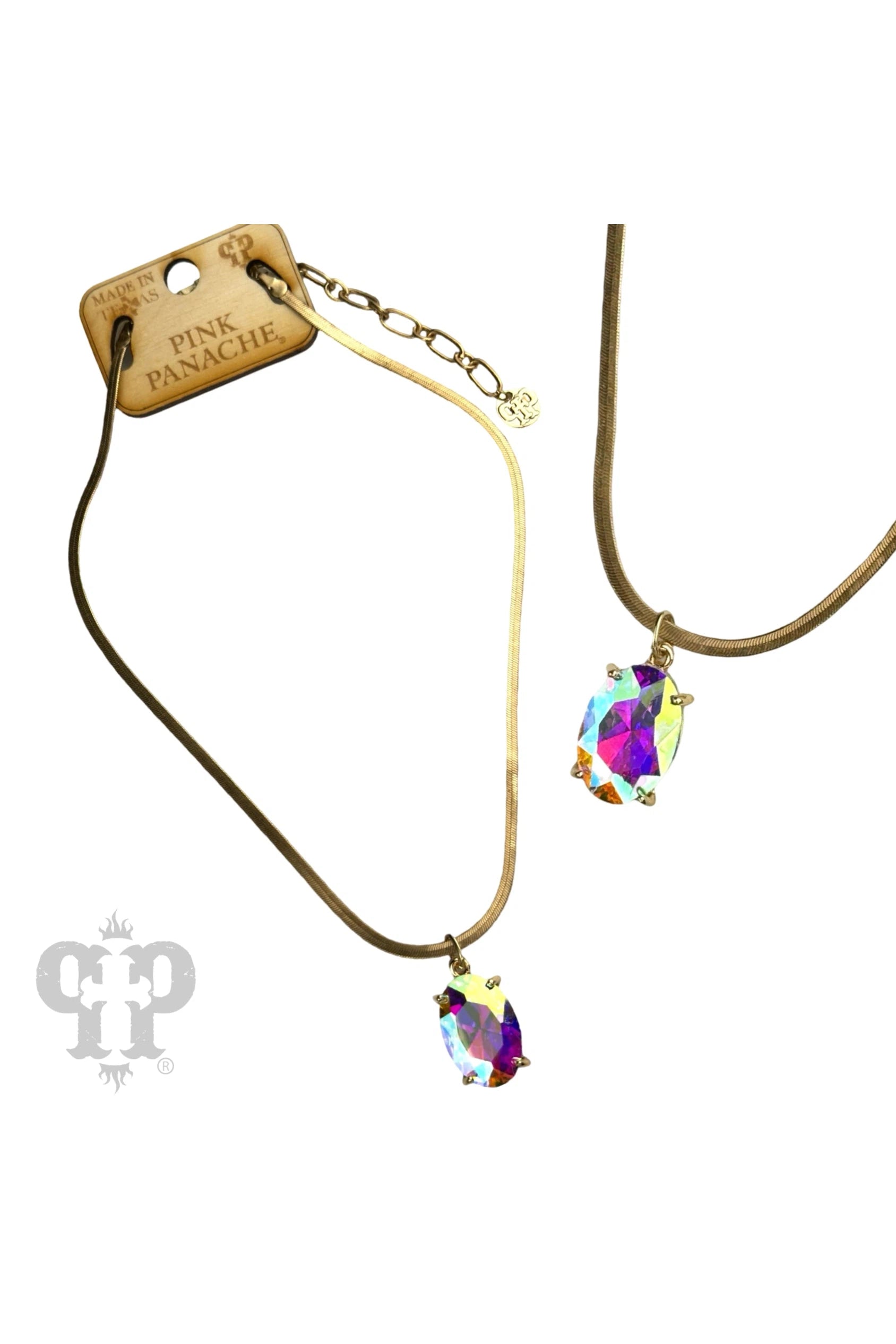 Pink Panache Gold Necklace With Oval Purple Rhinestone Drop Pendant-Necklaces-Pink Panache-Deja Nu Boutique, Women's Fashion Boutique in Lampasas, Texas