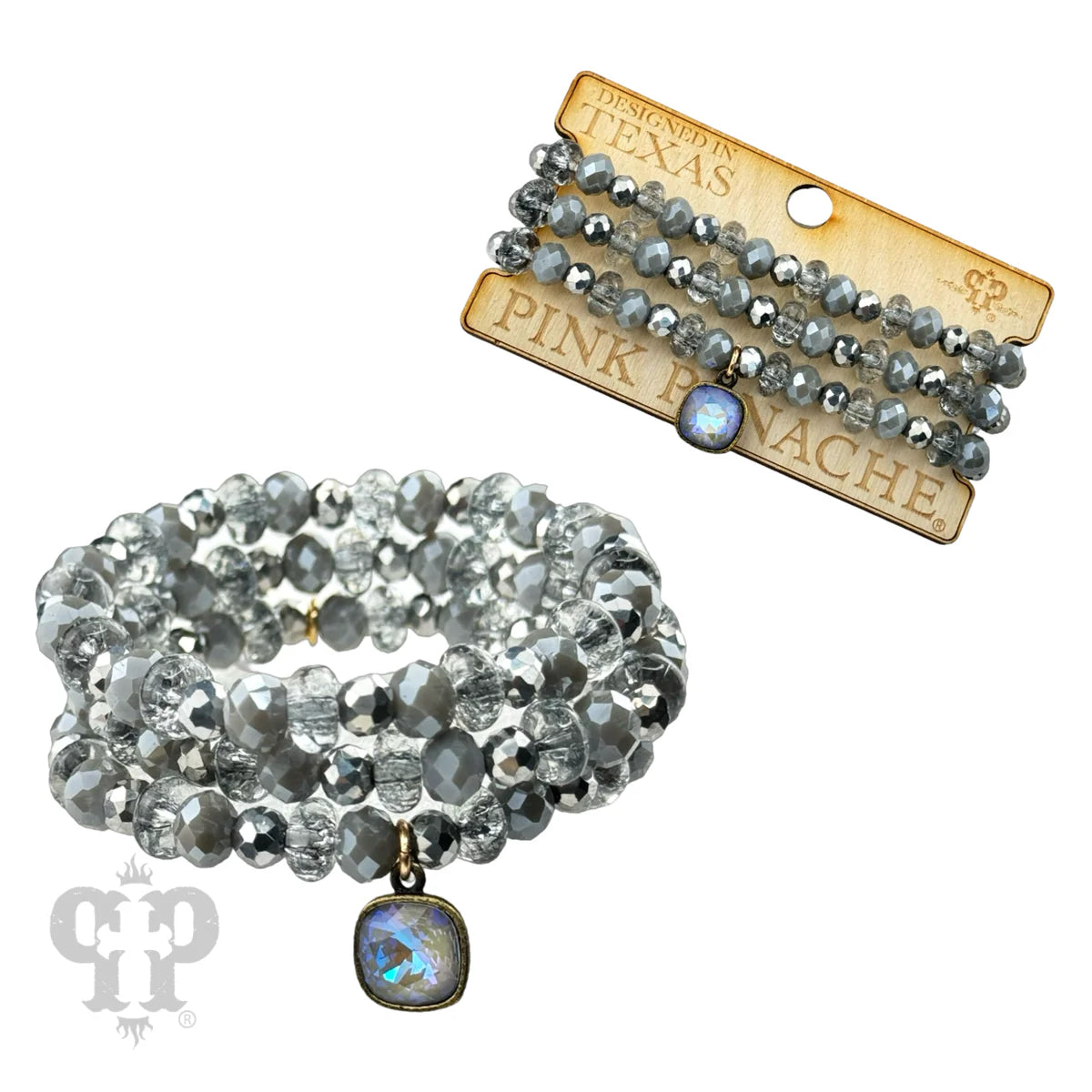 Pink Panache Gray Austrian Crystal Beaded Bracelet Set-Bracelets-Pink Panache-Deja Nu Boutique, Women's Fashion Boutique in Lampasas, Texas