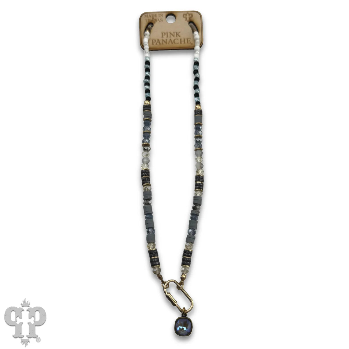 Pink Panache Gray Austrian Crystal Beaded Necklace with Stone Disc Accents-Necklaces-Pink Panache-Deja Nu Boutique, Women's Fashion Boutique in Lampasas, Texas