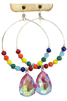 Pink Panache Multi-Color Bead And Gold Circle Hoop Earring With Fuchsia AB Pear Shaped Teardrop-Earrings-Pink Panache-Deja Nu Boutique, Women's Fashion Boutique in Lampasas, Texas