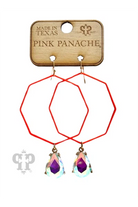 Pink Panache Neon Orange Octagon AB Rhinestone Earring-Earrings-Pink Panache-Deja Nu Boutique, Women's Fashion Boutique in Lampasas, Texas