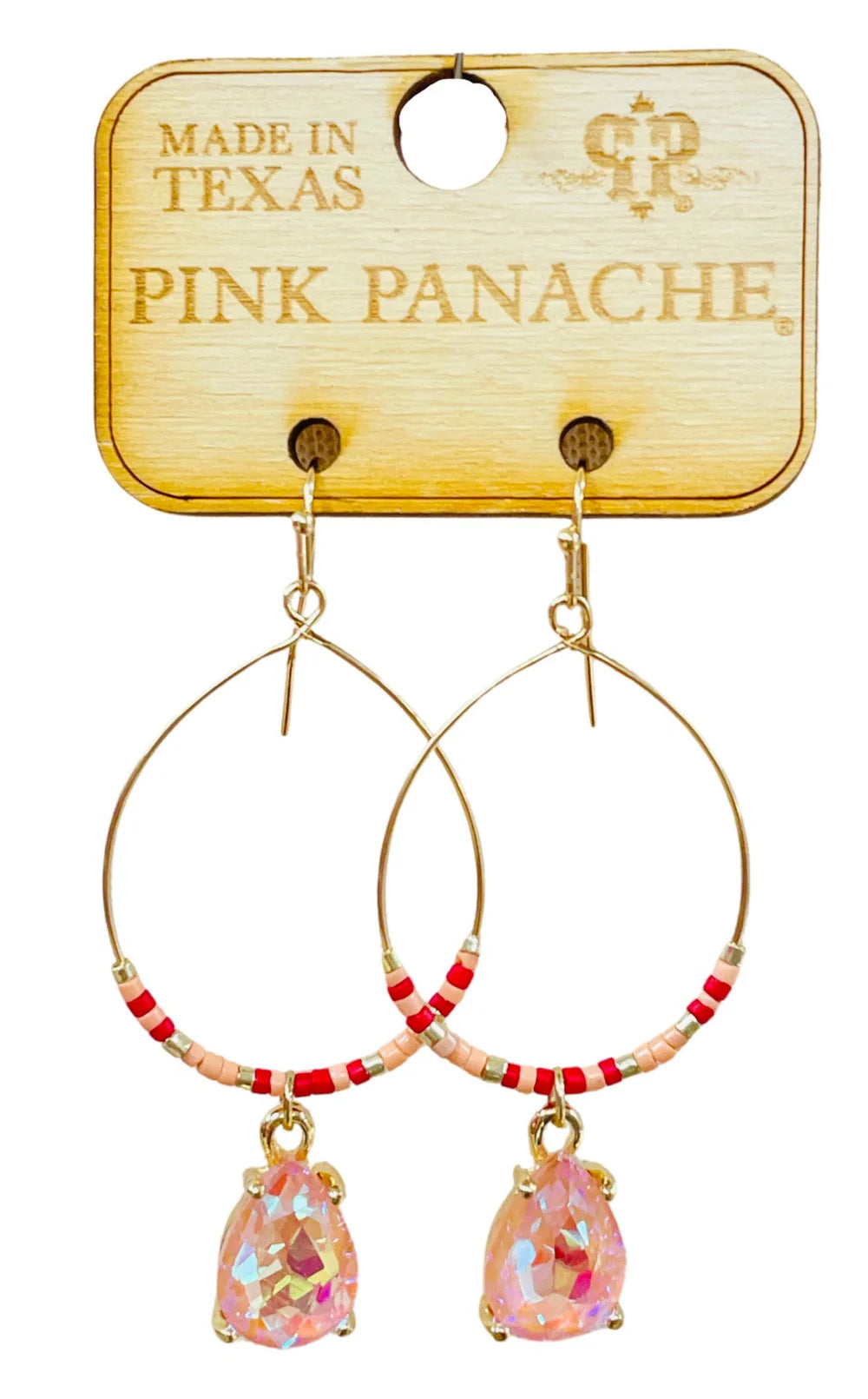 Pink Panache Pink Disc Bead Hoop Earrings with Teardrop Rhinestone Charm-Earrings-Pink Panache-Deja Nu Boutique, Women's Fashion Boutique in Lampasas, Texas