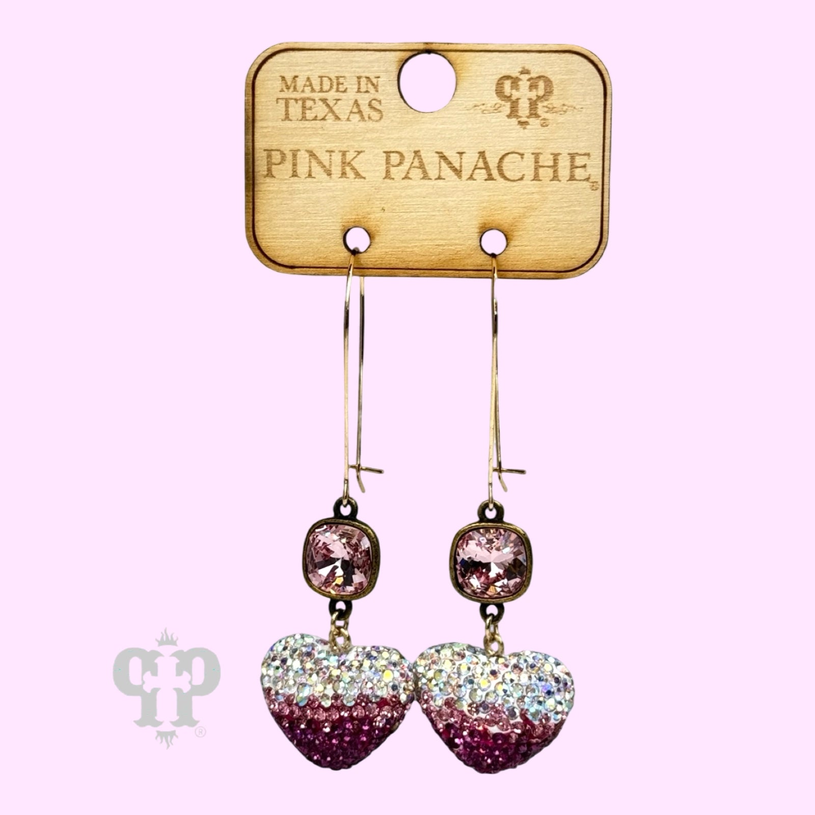 Pink Panache Pink Rhinestone Gradient Puffed Heart Earring-Earrings-Pink Panache-Deja Nu Boutique, Women's Fashion Boutique in Lampasas, Texas