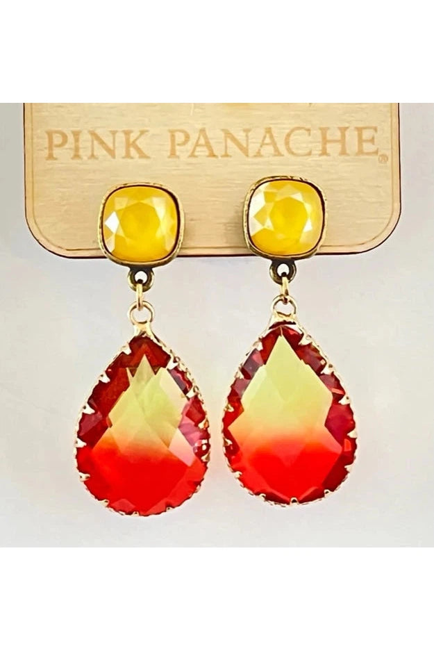 Pink Panache Red And Yellow Ombre Teardrop Earring-Earrings-Pink Panache-Deja Nu Boutique, Women's Fashion Boutique in Lampasas, Texas