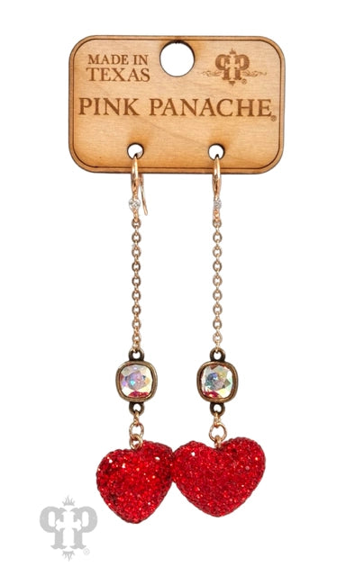 Pink Panache Red Rhinestone Pave Heart Earrings-Earrings-Pink Panache-Deja Nu Boutique, Women's Fashion Boutique in Lampasas, Texas