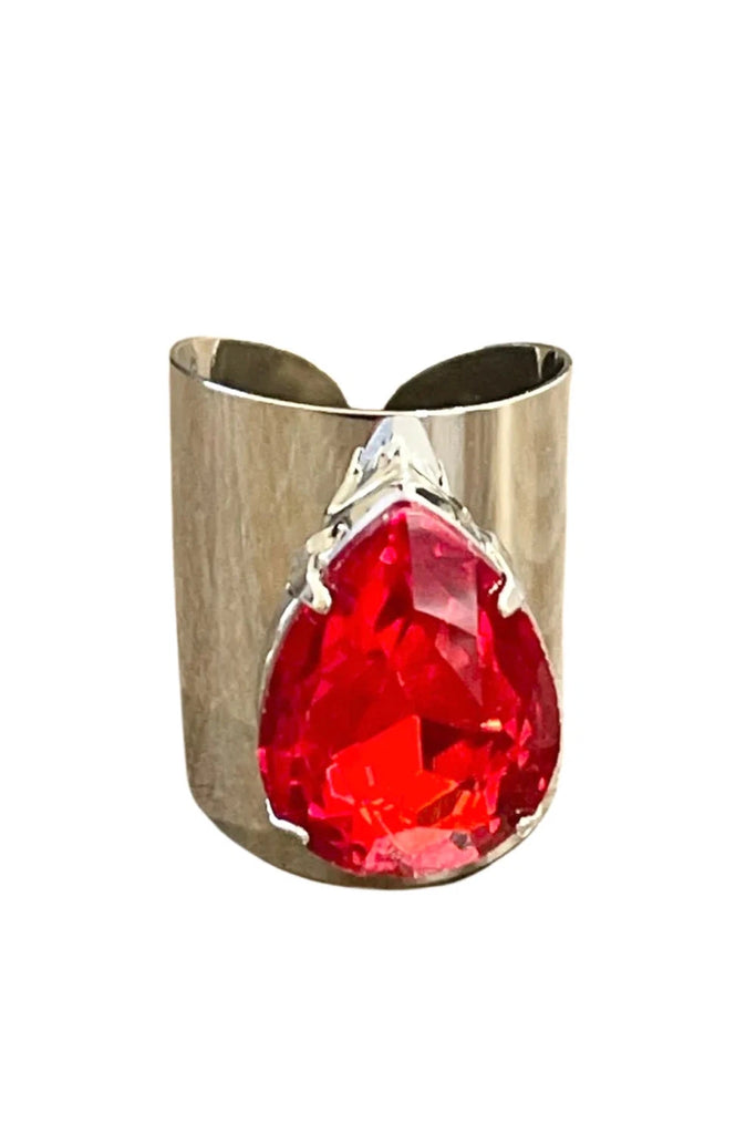 Pink Panache Red Teardrop Silver Adjustable Ring-Rings-Pink Panache-Deja Nu Boutique, Women's Fashion Boutique in Lampasas, Texas