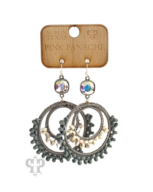 Pink Panache Silver Macrame Double Circle Earrings with Austrian Crystals-Earrings-Pink Panache-Deja Nu Boutique, Women's Fashion Boutique in Lampasas, Texas
